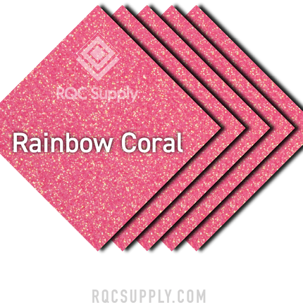 Siser 12" Glitter Heat Transfer Vinyl (HTV) - Iron on Vinyl, shown in Rainbow Coral colour. Sold by RQC Supply Canada.