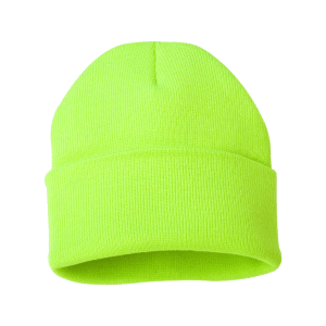 Safety Yellow 12" Sportsman Solid Knit Beanie sold by RQC Supply Canada