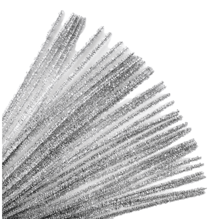Silver Tinsel Pipe Cleaners sold by RQC Supply Canada, located  at a craft store located in Woodstock, Ontario