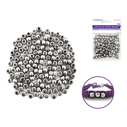 Silver Metallic Pony Beads sold by RQC Supply Canada located in Woodstock, Ontario