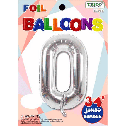Silver Number Zero Foil Balloons sold by RQC Supply Canada located in Woodstock, Ontario