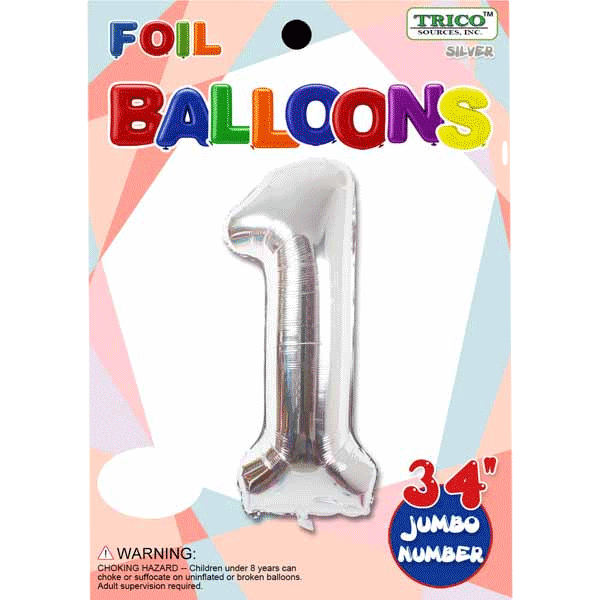 Silver Number One Foil Balloons sold by RQC Supply Canada located in Woodstock, Ontario