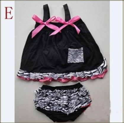 Swing Dress - Black with Zebra Ruffle & Pink Bow