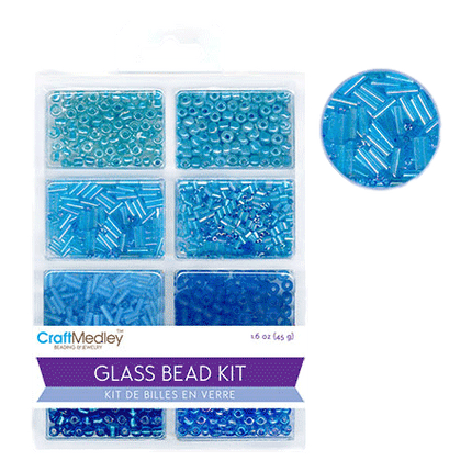 Glass beads Craft Medley brand, showing The Blues available for sale sold by RQC Supply Canada.