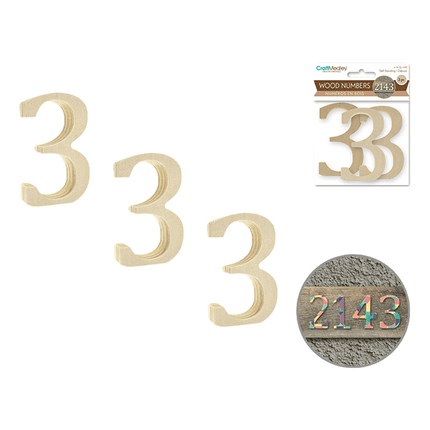 Wood Numbers: 2" Plywood Standing, 3 shown. Sold by RQC Supply Canada.