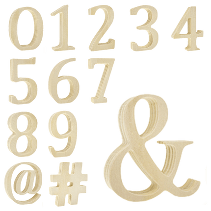 Wood Numbers: 2" Plywood Standing, available in numbers 0 to 9, Ampersand, Hashtag and At Symbols. Sold by RQC Supply Canada.