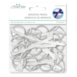 A Brides Wish: 3/4" Wedding Ring Pairs x10 with Satin Ribbon Bow - Silver