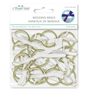 A Brides Wish: 3/4" Wedding Ring Pairs x10 w/Satin Ribbon Bow - Gold