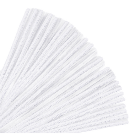 Chenille Stems bulk pack of 100 sold by RQC Supply Canada located in Woodstock, Ontario. Shown in White Colour