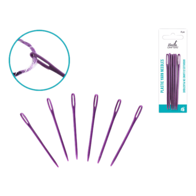 Yarn Finishing Needles, shown in 6  piece plastic set. Sold by RQC Supply Canada.