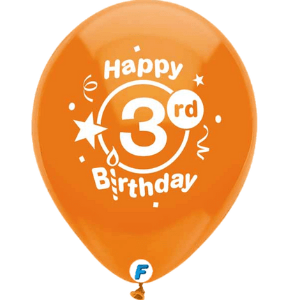 Happy 3rd  Birthday 12" Latex Balloons sold by RQC Supply Canada located in Woodstock, Ontario Canada