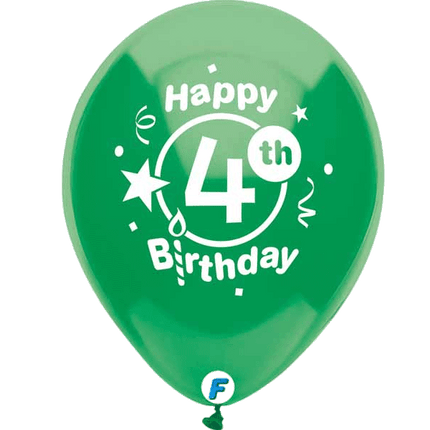 Happy 4th Birthday 12" Latex Balloons sold by RQC Supply Canada located in Woodstock, Ontario Canada