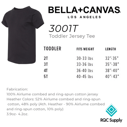 Bella + Canvas 3001T Toddler Cotton Size Chart by RQC Supply Canada