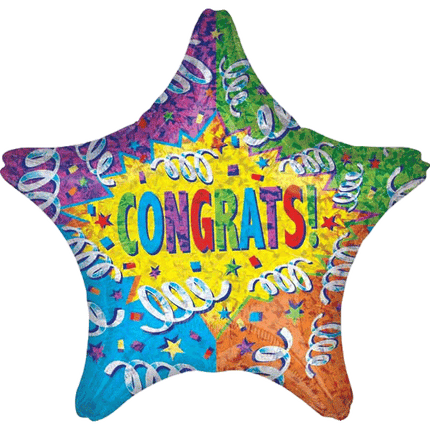 Congrats Streamer Star Shaped Mylar Helium Filled Balloons sold by RQC Supply Canada located in Woodstock, Ontario Canada