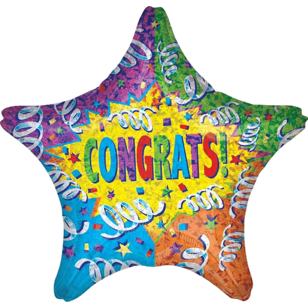 Congrats Streamer Star Shaped Mylar Helium Filled Balloons sold by RQC Supply Canada located in Woodstock, Ontario Canada