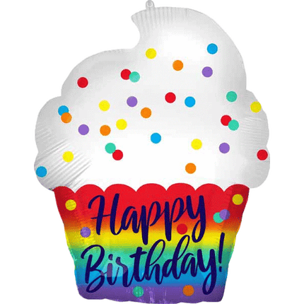 Cupcake Happy Birthday Mylar Balloons Helium filled sold by RQC Supply Canada located in Woodstock, Ontario Canada
