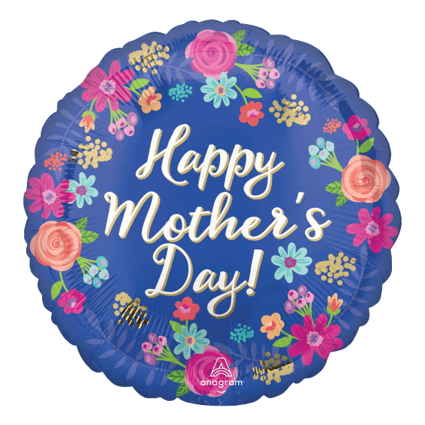 Happy Mother's Day Blue Floral Mylar Balloon sold by RQC Supply Canada an arts and craft store located in Woodstock, Ontario