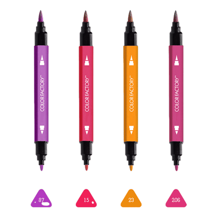 Shades of Purple, Pink and Orange metallic markers sold by RQC Supply Canada located in Woodstock Ontario