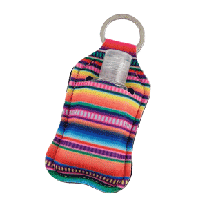 Bright Stripes Keychain Hand sanitizer sports key chain with clear bottle sold by RQC Supply Canada