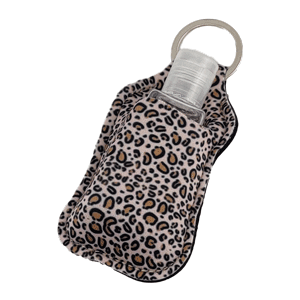Leopard Keychain Hand sanitizer sports key chain with clear bottle sold by RQC Supply Canada