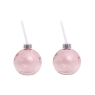 Pink Clear Cocktail Balls - Christmas Ornament Drinking Cup (Set of 2 Gift Boxed)