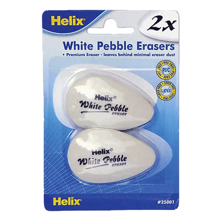 White Pebble Eraser's made by Helix sold by RQC Supply Canada an arts and craft store located in Woodstock, Ontario