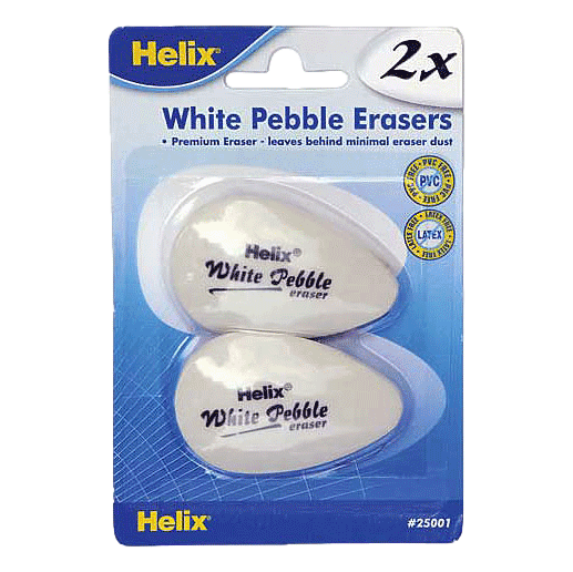 White Pebble Eraser's made by Helix sold by RQC Supply Canada an arts and craft store located in Woodstock, Ontario