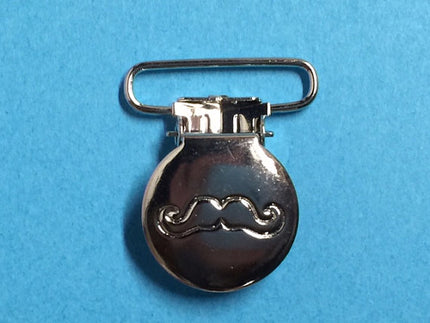 Round Face Mustache Metal 1" Suspender Clips, for Soother Clips, Paci Clips, set of 10