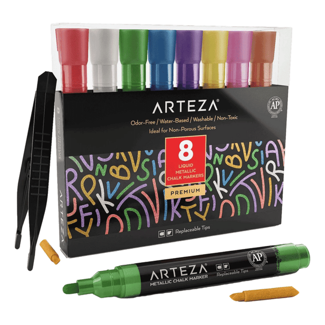 Arteza Liquid Chalk Marker Kit set of 8, sold by RQC Supply Canada located in Woodstock, Ontario