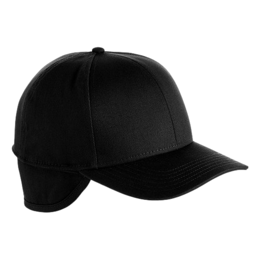 Black Baseball hat that covers the ears for men sold by RQC Supply Canada located in Woodstock, Ontario shown in black colour