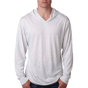 Next Level Heather White Hooded Long Sleeve Tshrits made by Next Level sold by RQC Supply Canada