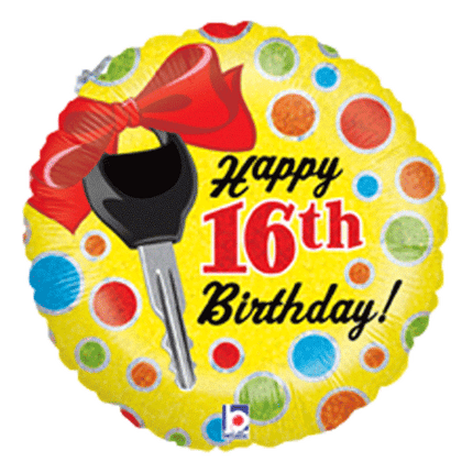 Happy 16th Birthday driver balloons sold by RQC Supply located in Woodstock, Ontario Canada