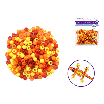 Barrel Pony Beads 9mm x 6mm show in oranges sold by RQC Supply Canada located in Woodstock, Ontario