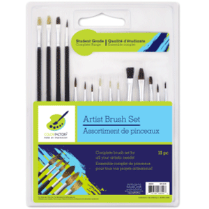 Artist Brush Set of 15 : Student Grade Black Handle - Colour Factory