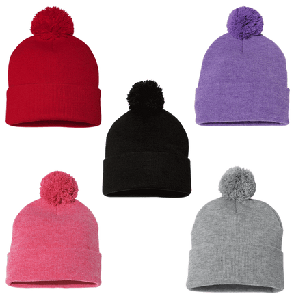 12" Pom Pom Hats now stocked at RQC Supply Canada located in Woodstock, Ontario sell the colour selection instore or online