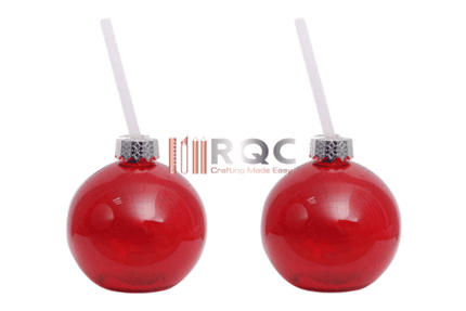 Red Clear Cocktail Balls - Christmas Ornament Drinking Cup (Set of 2 Gift Boxed)