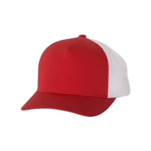 Red-White Adult Poly-cotton Yupoong five panel retro baseball hats sold by RQC Supply Canada