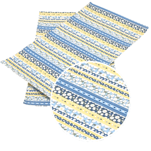Blue & Yellow Daisy Printed Faux Leather Sheets - Faux Vinyl