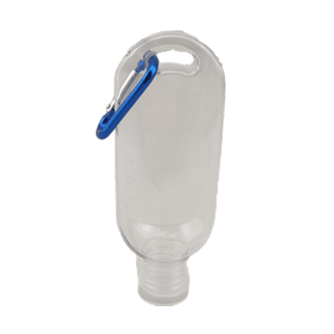 Blue Sanitizer Bottles with Carabiner clip sold by RQC Supply Canada